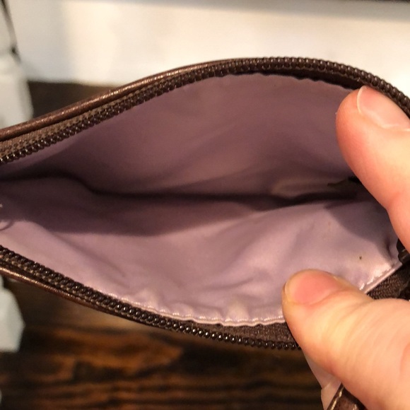 COACH Brown Leather Tan Canvas Jacquard Signature C Wristlet - Picture 7 of 8